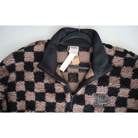 PINK x Victoria's Secret WMNs Sz XL Brown Checkered Cozy Fleece 1/2 Zip Pullover - Picture 5 of 10